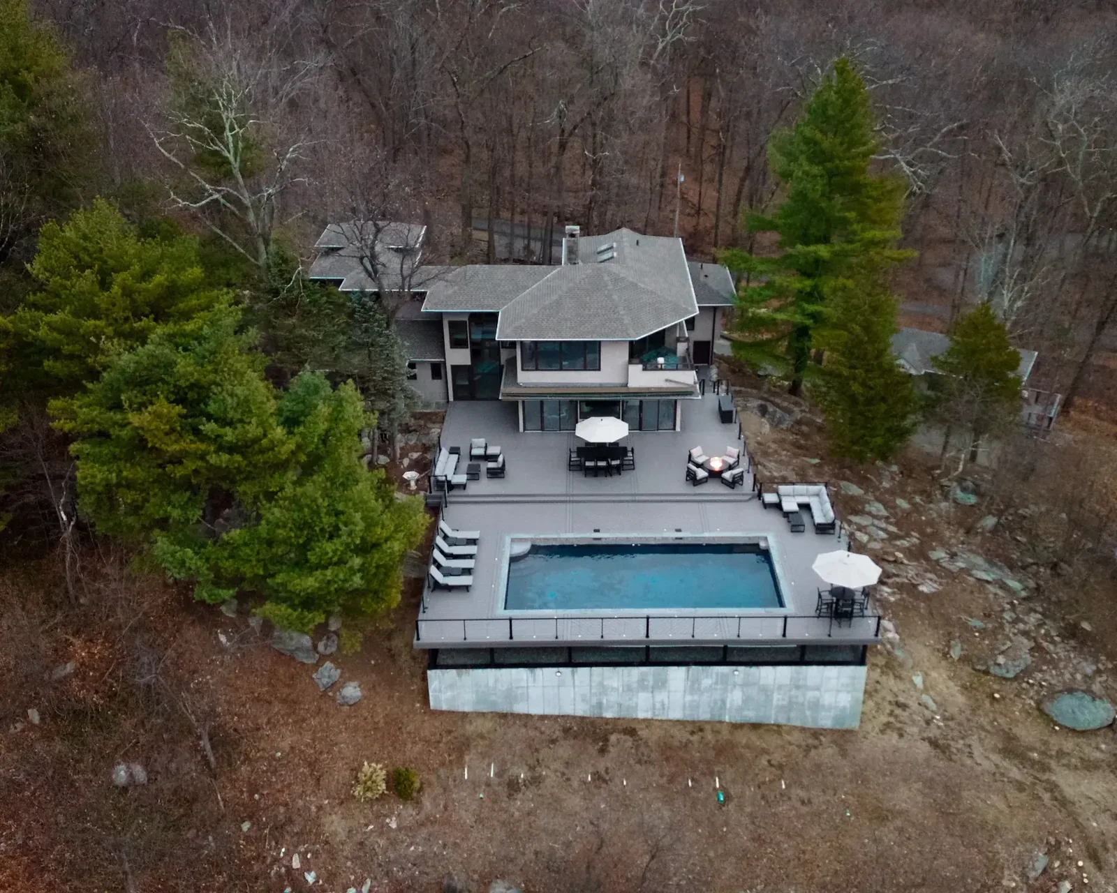 Modern home pool deck in the Hudson Valley
