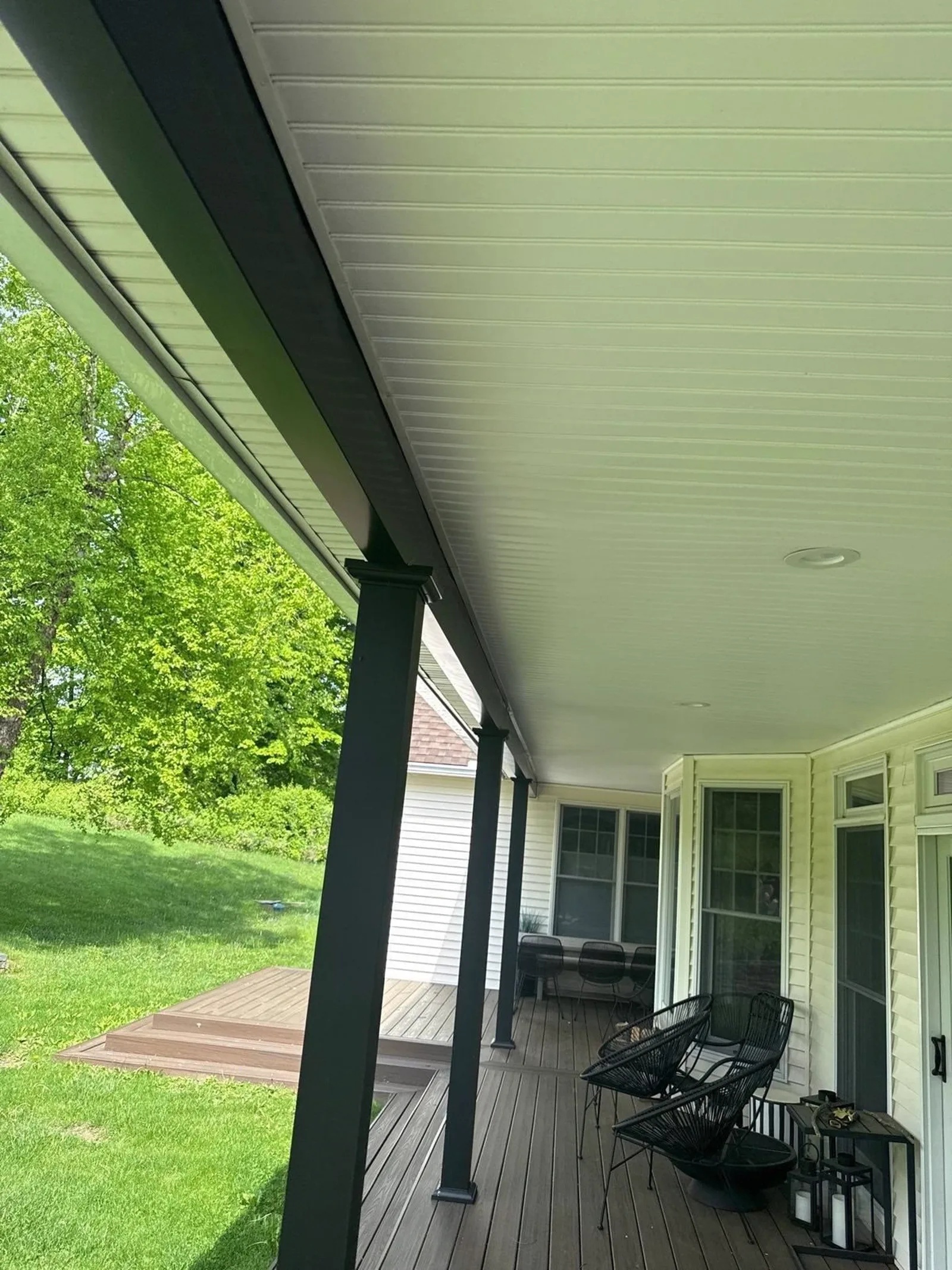 Covered porch and Trex deck seating built for three-season Hudson Valley use
