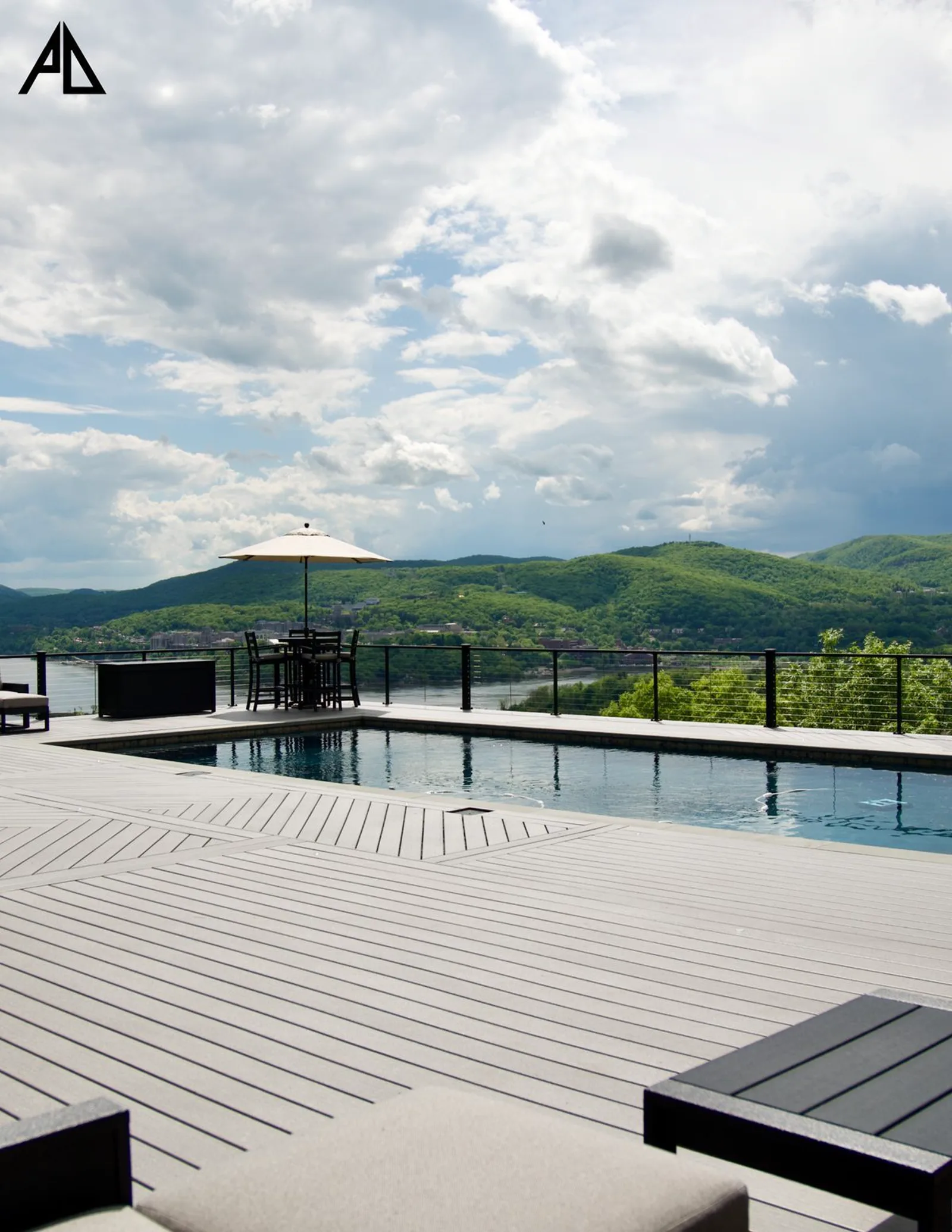 Luxury estate outdoor living aerial