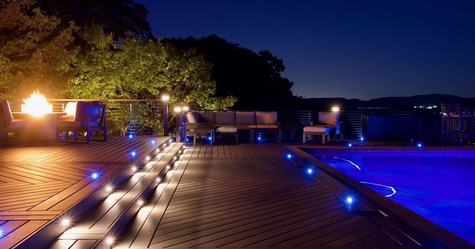 Pinnacle Decking outdoor living project at twilight