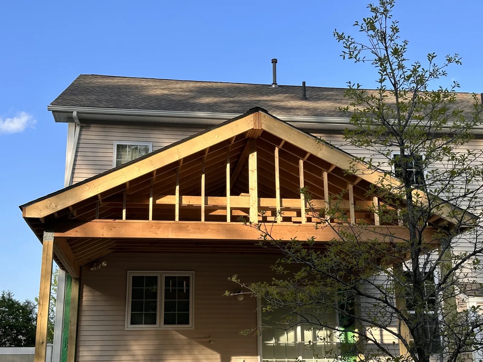 Covered pavilion with a finished cedar ceiling