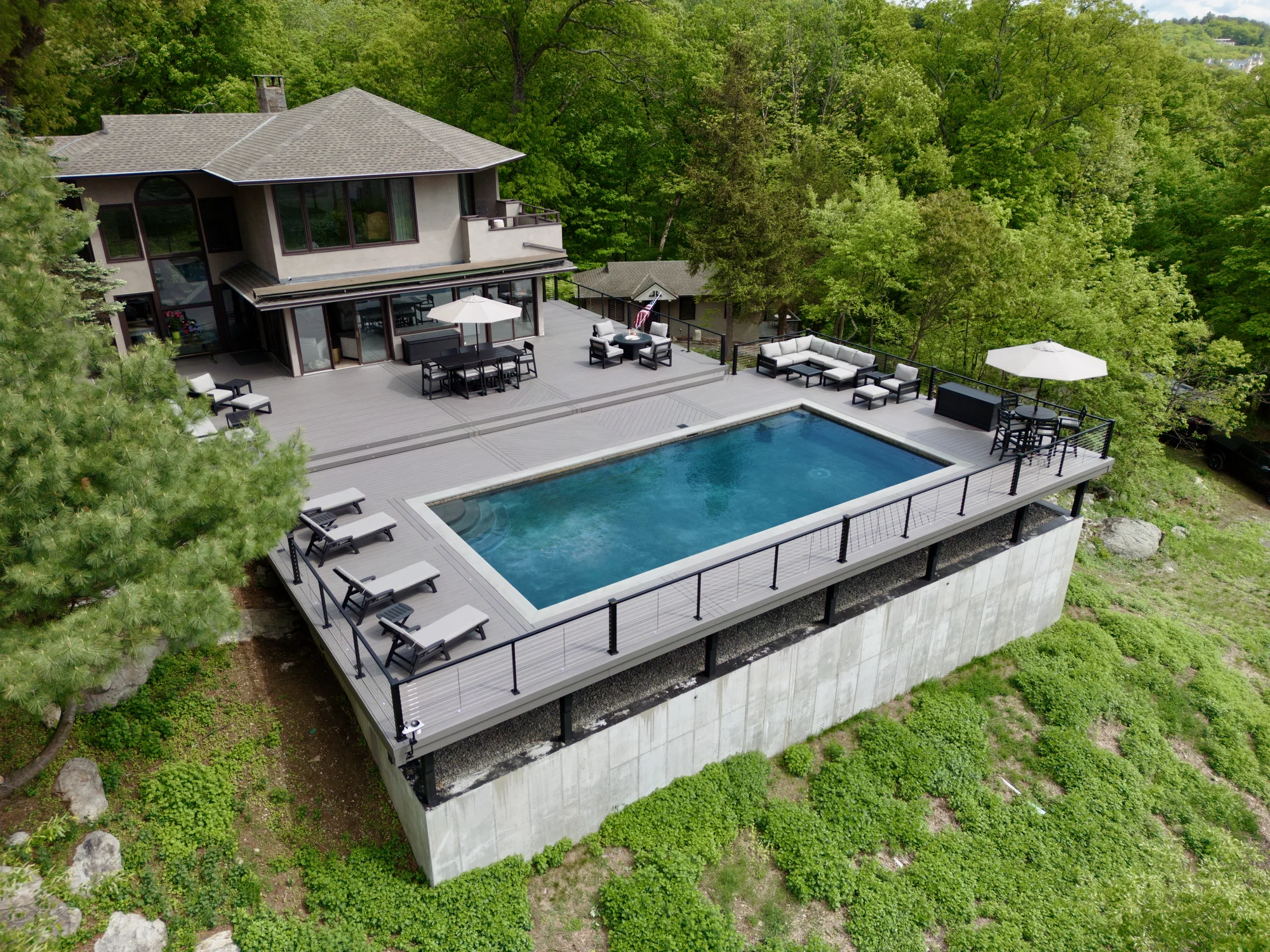 Aerial of the Hudson Horizon Haven estate above the Hudson River in Garrison, NY