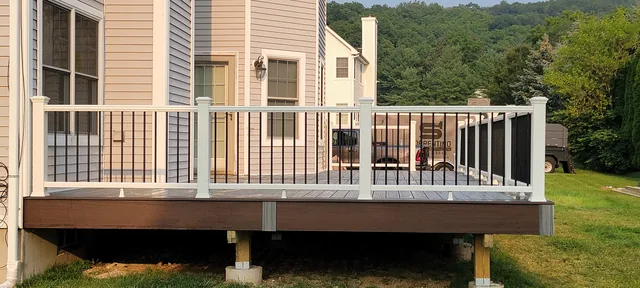 Deck with white railing and stairs, Dutchess County