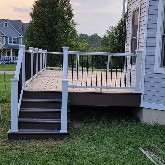 Deck with white railing and stairs, Dutchess County