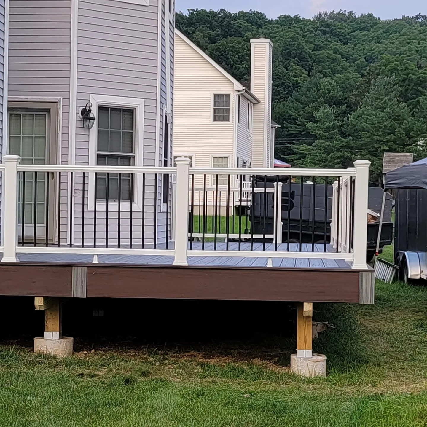 Deck railing detail at golden hour in Hopewell Junction, NY