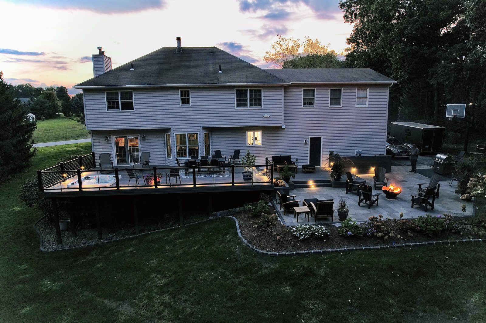 Aerial of a custom luxury outdoor living deck design — Pinnacle Decking Hudson Valley NY