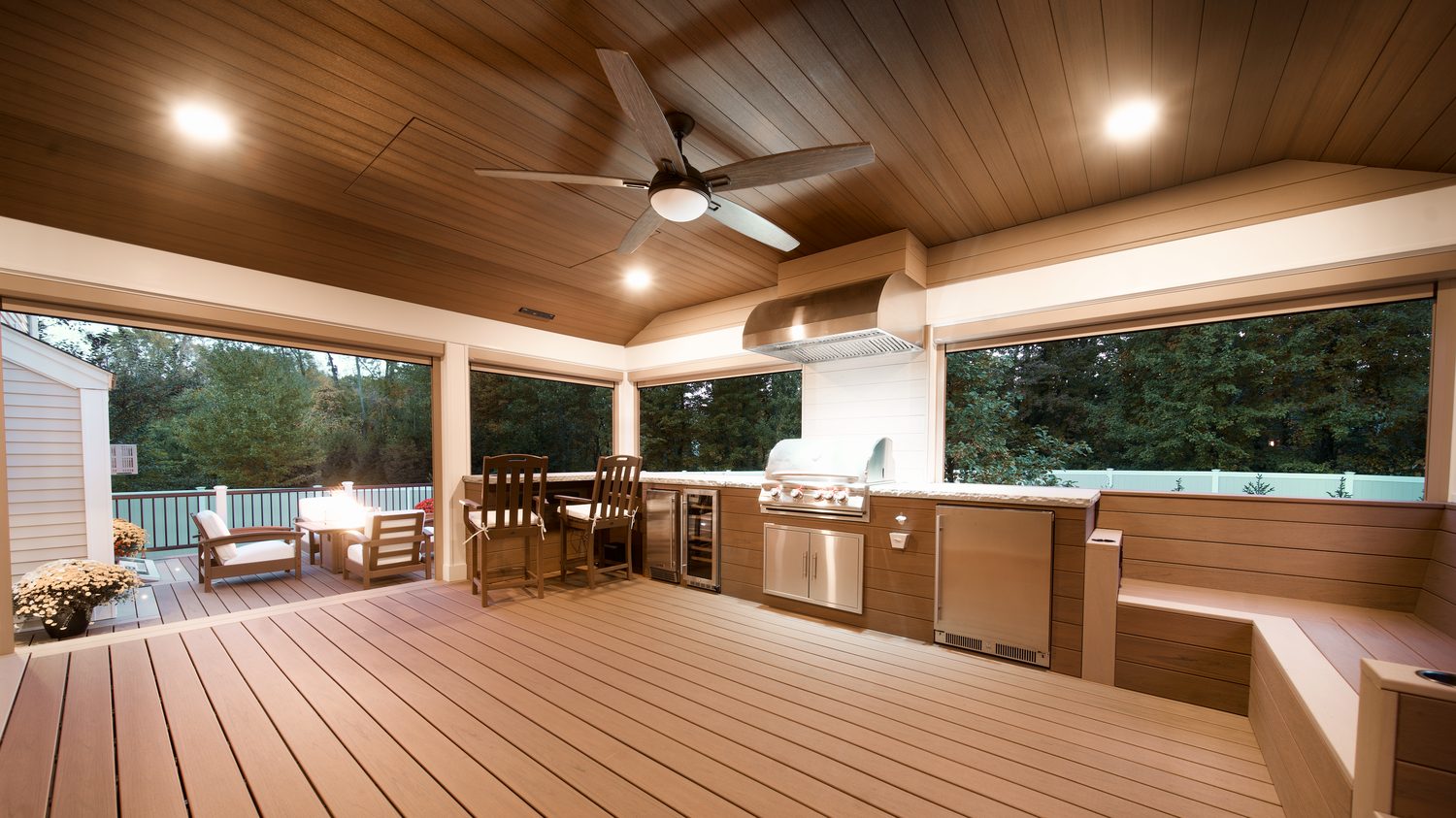 Luxury covered outdoor kitchen on a composite deck — Pinnacle Decking Hudson Valley NY