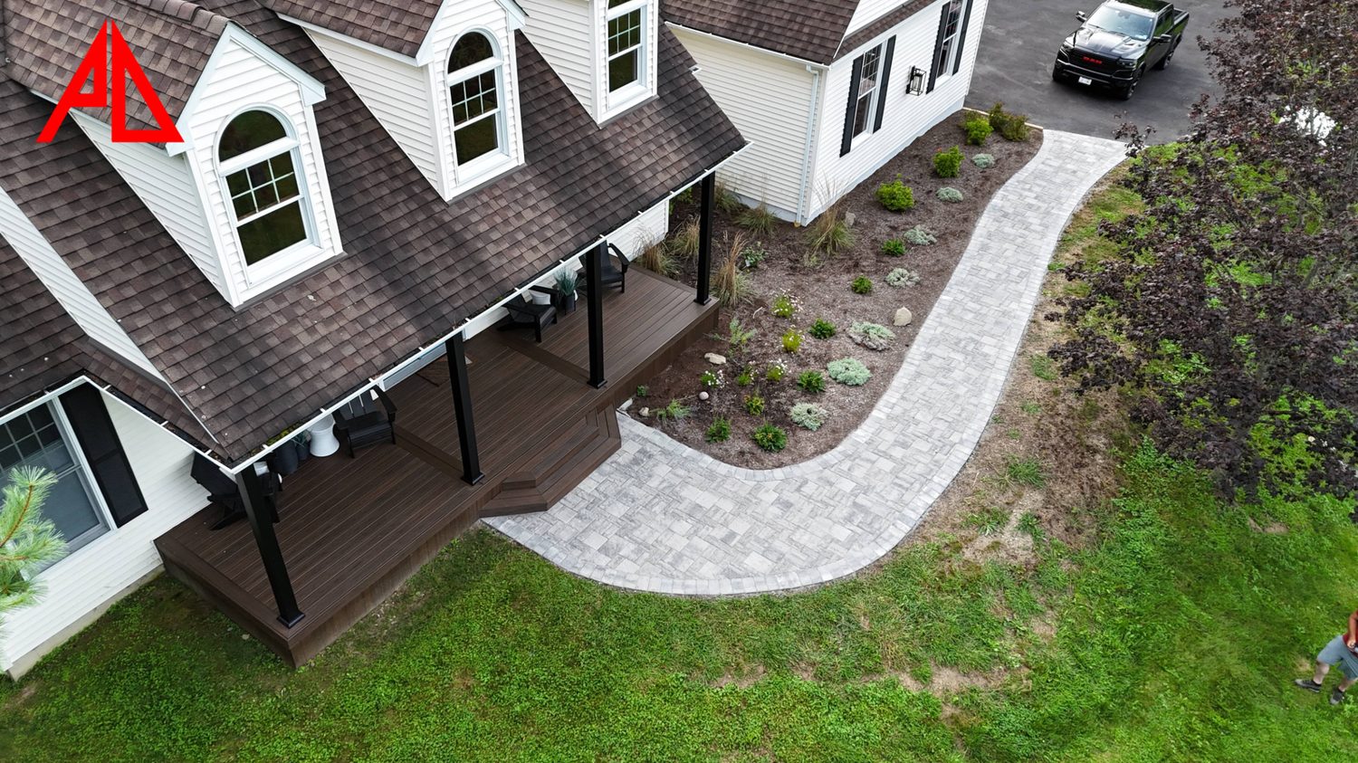 Covered porch with paver walkway outdoor living — Pinnacle Decking Hudson Valley NY