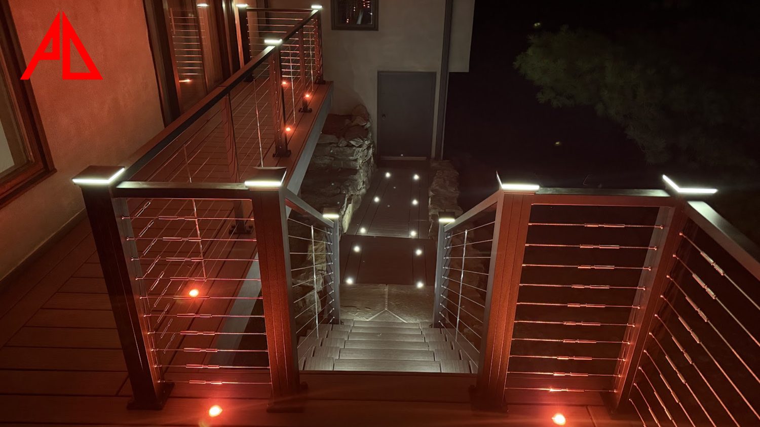 Deck stair lighting creating luxury outdoor ambiance at night — Pinnacle Decking Hudson Valley NY