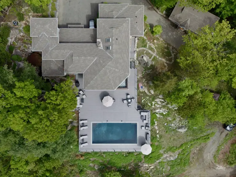 Pool deck above the valley in the Hudson Valley