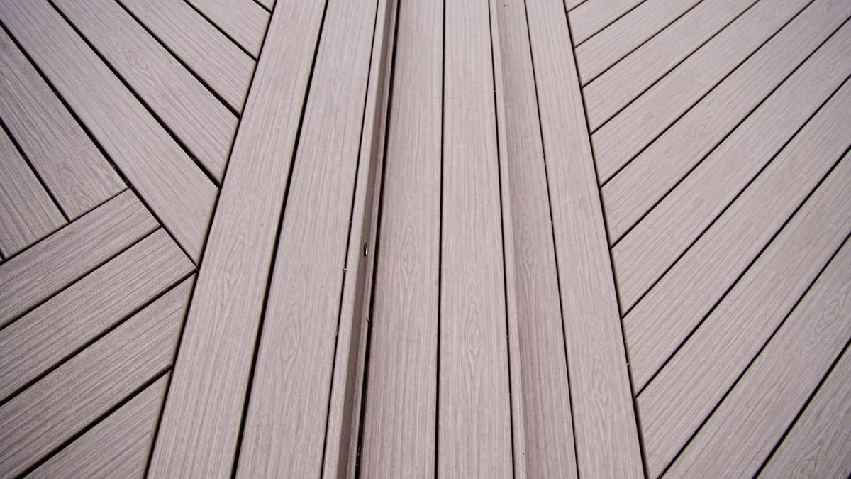 Trex Signature composite decking installed in a herringbone pattern with hidden fasteners