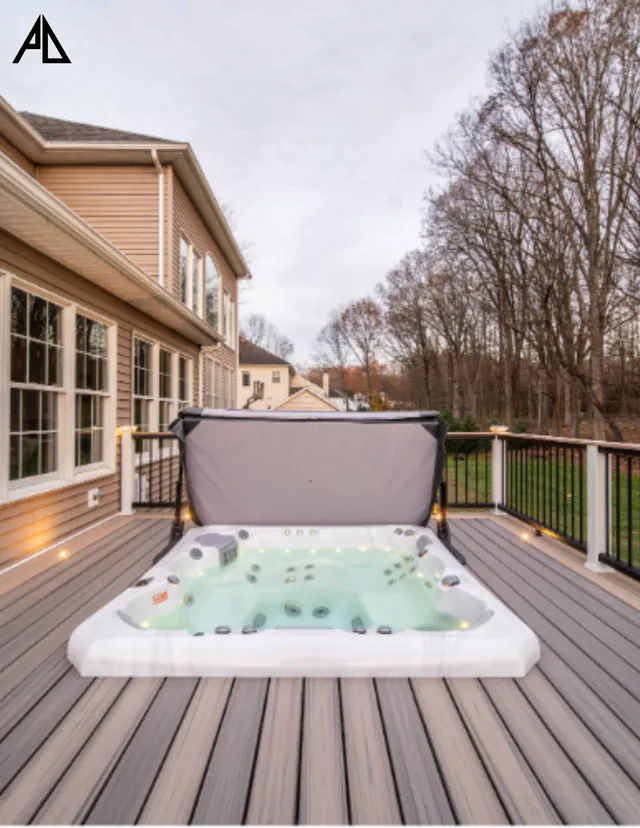 Hot tub set into a composite deck